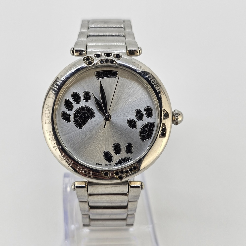Women's Paw Prints Watch 35MM Gray Dial Gray Bracelet Bands 6.25" NEW Battery